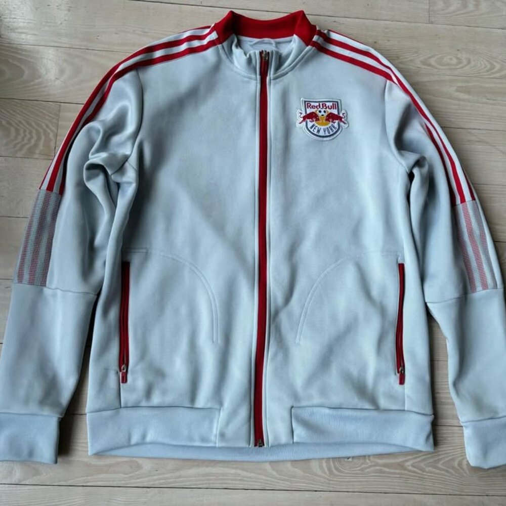 Adidas RBNY Grey/Red Full Zipper Sweatshirt Men Size L